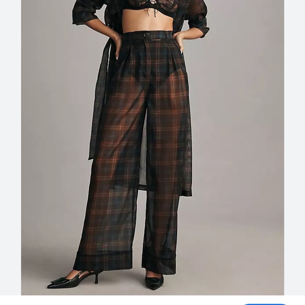 Anthropologie Plaid Wide-Leg Trousers - Black and Brown